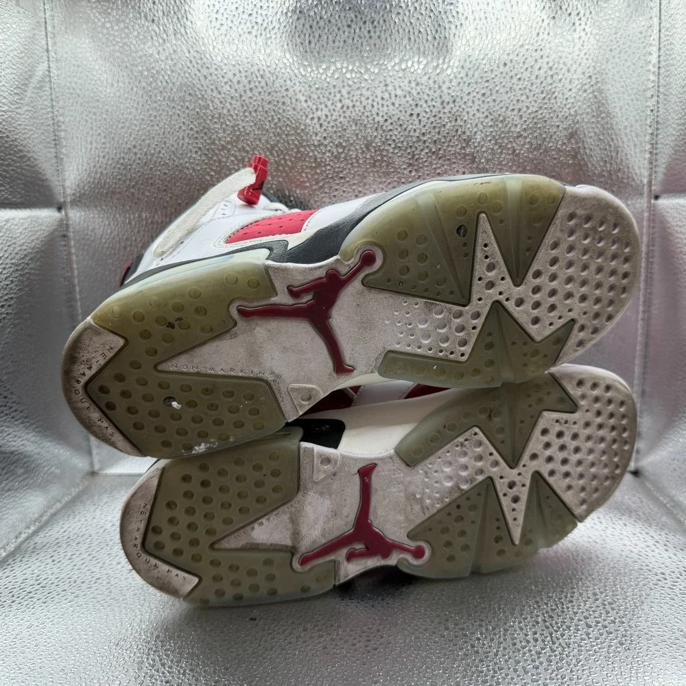Size 7Y Nike Air Jordan 6 Retro White/Black-Carmine Boys Mid Sneakers 384665-106